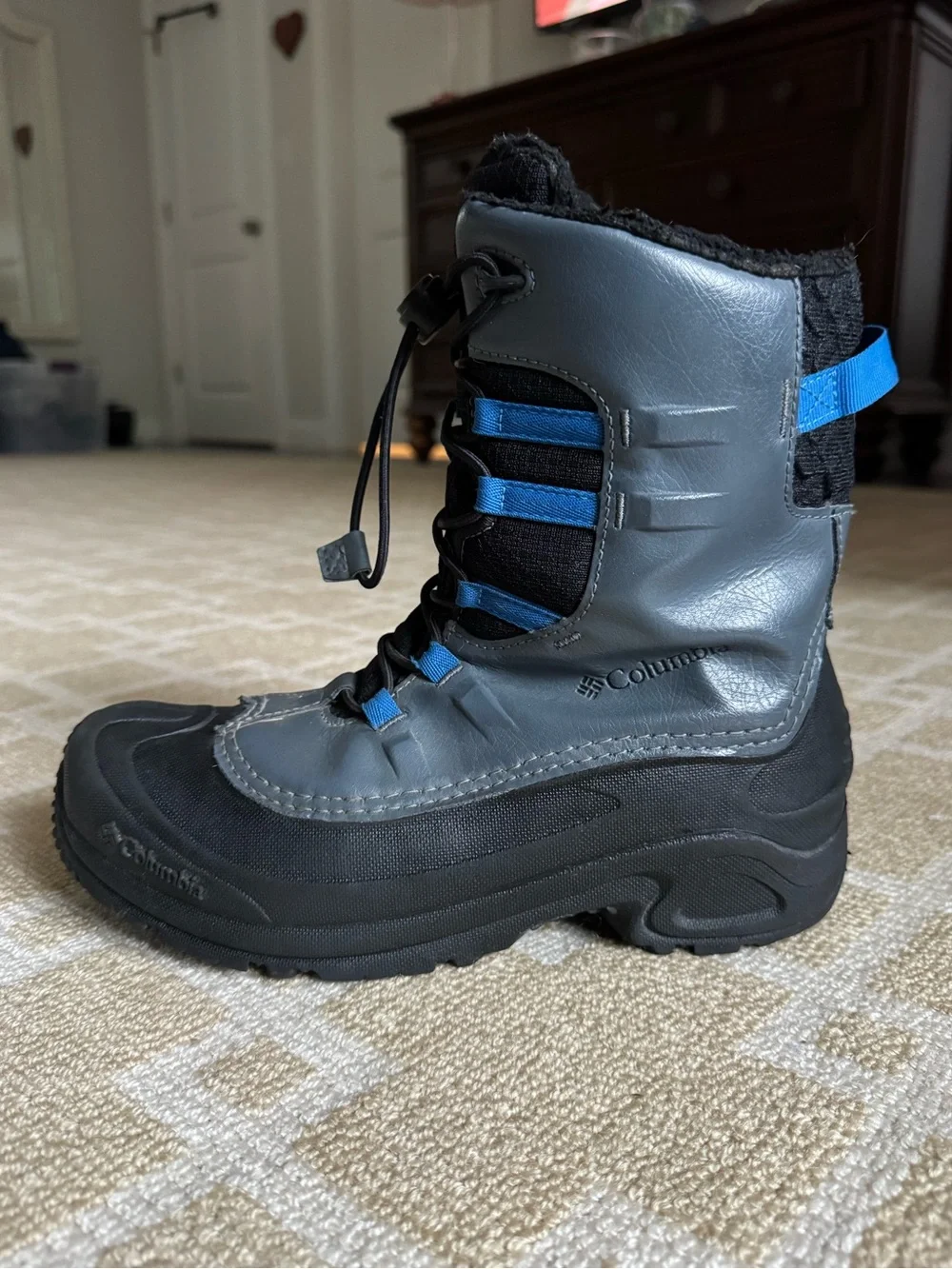 Columbia Bugaboot Celsius Waterproof Snow Boots Gray Blue Boys Size 7